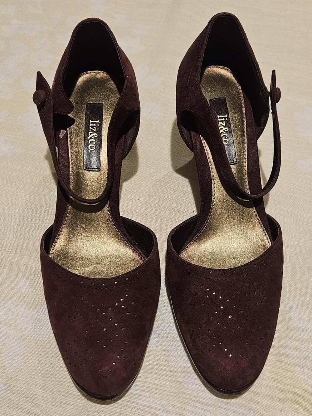 liz & co. Women's Burgundy Suede Ankle-Strap Heels